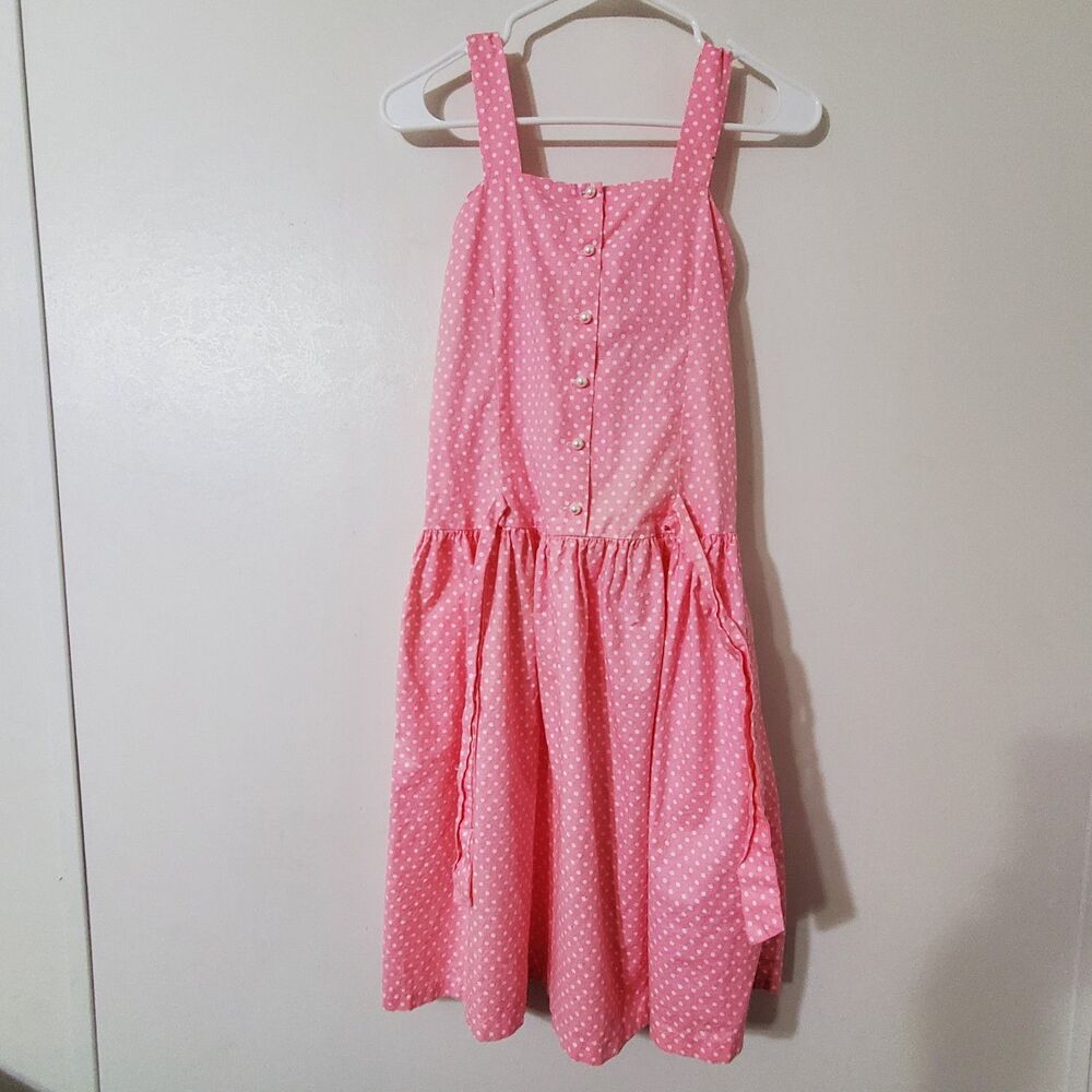 Vintage Anne Savoy Girls Sz 12 Sundress Pink With White Polka-dots